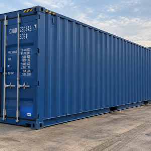 conteneur bleu dans un terminal industriel
