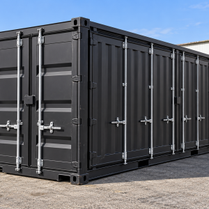 conteneur de stockage 15 pieds open side noir 03 trois quarts
