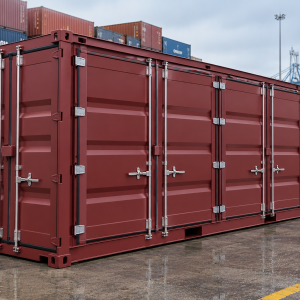 conteneur de stockage 20 pieds open side rouge 04 trois quarts