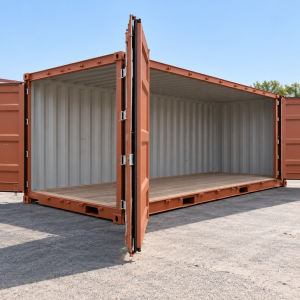 conteneur de stockage 30 pieds open side orange 02 portes ouvertes
